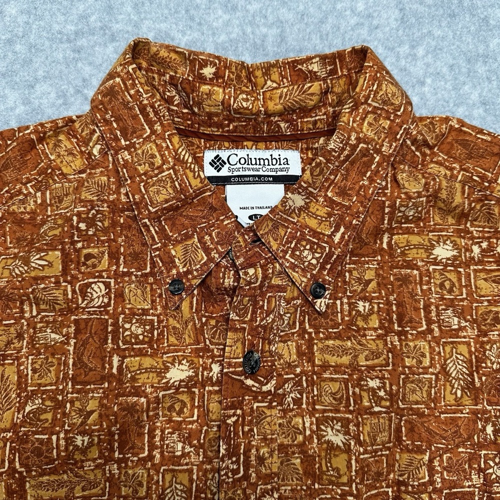 Columbia Shirt Mens LT Orange All Over Print Outdoor Button Down Short Sleeve‎